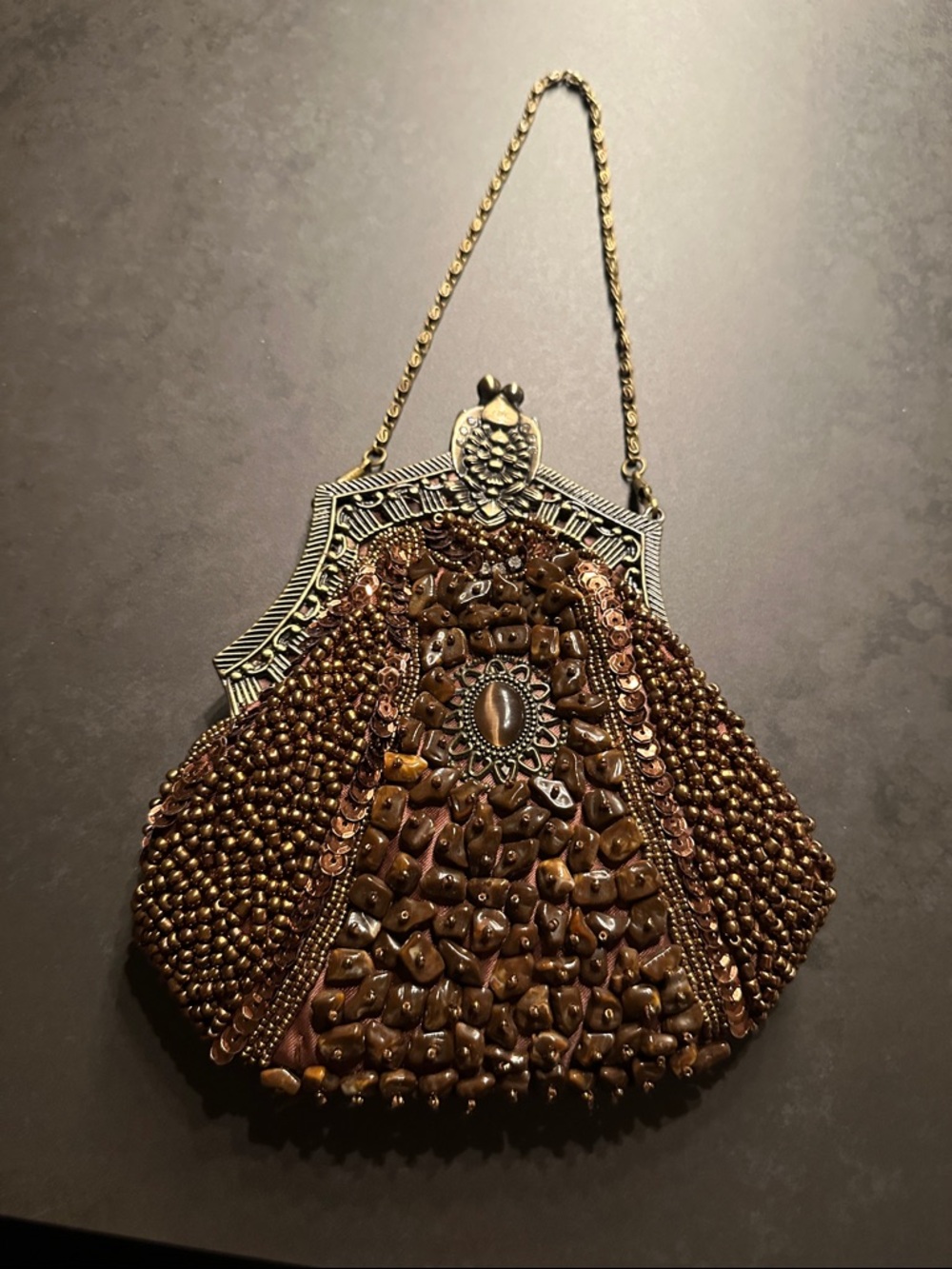 Embellished Vintage Chocolate Brown Beaded Evening Bag